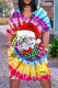 Multicolor Casual Print Basic V Neck Short Sleeve Dress