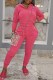 Pink Casual Print Letter Hooded Collar Long Sleeve Two Pieces