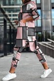 Pink Casual Print Cardigan Hooded Collar Outerwear