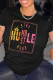 Black Casual Street Print Patchwork O Neck T-Shirts