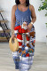 Blue Sexy Casual Print Backless Spaghetti Strap Long Dress Dresses