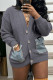 Grey Casual Solid Patchwork Buttons V Neck Outerwear