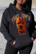 Black Casual Street Print Draw String Hooded Collar Tops