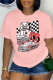 Pink Casual Street Print Patchwork O Neck T-Shirts