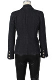 Black Casual Solid Patchwork Turndown Collar Long Sleeve Regular Denim Jacket