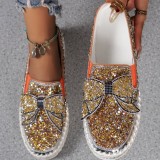 Silver Casual Patchwork With Bow Rhinestone Round Comfortable Out Door Flats Shoes