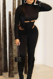 Black Street Solid Hollowed Out Patchwork Zipper Turtleneck Skinny Jumpsuits