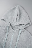 Blue Casual Solid Patchwork Draw String Pocket Hooded Collar Long Sleeve Three Pieces