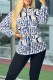 Blue Elegant Print Letter Turndown Collar Outerwear