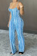 Blue Sexy Striped Backless Sleeveless Slip Jumpsuits