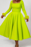 Green Elegant Solid Patchwork Square Collar A Line Dresses