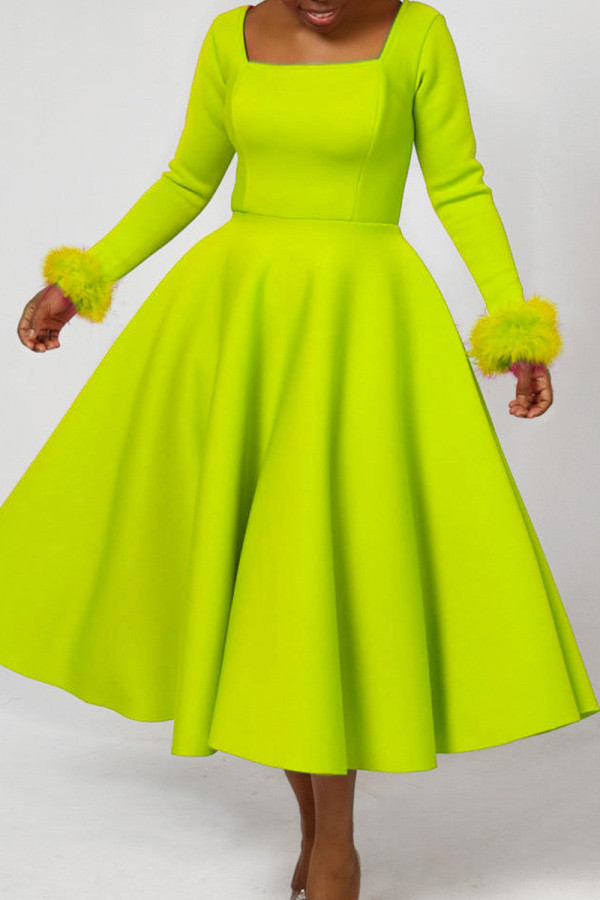 Green Elegant Solid Patchwork Square Collar A Line Dresses