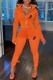 Orange Casual Print Letter Turndown Collar Long Sleeve Two Pieces