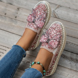 Pink Casual Patchwork With Bow Rhinestone Round Comfortable Out Door Flats Shoes