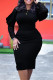 Black Elegant Solid Lace Patchwork O Neck Wrapped Skirt Dresses