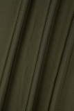 Green Elegant Solid Bandage Patchwork Pocket U Neck Long Sleeve Two Pieces