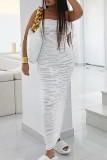 White Sexy Solid Backless Strapless Long Dress Dresses