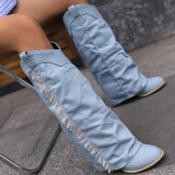 Light Blue Casual Tassel Patchwork Solid Color Round Out Door Shoes (Heel Height 2.36in)