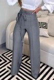 Dark Gray Casual Solid Basic Regular High Waist Conventional Solid Color Trousers