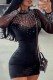 Black Sexy Casual Solid Patchwork See-through Hot Drill Half A Turtleneck Long Sleeve Dresses