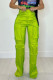 Yellow Casual Street Solid Patchwork Pocket Straight High Waist Straight Solid Color Bottoms