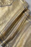 Silver Casual Bronzing Patchwork Mid Waist Straight Denim Jeans