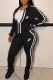 Black Casual Print Letter Zipper Collar Long Sleeve Two Pieces