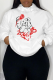 White Daily Vintage Print Draw String Hooded Collar Tops