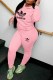 Pink Casual Print Letter Hooded Collar Long Sleeve Two Pieces