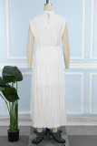White Sweet Solid Patchwork Frenulum Half A Turtleneck Sleeveless Dress Dresses