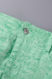 Purple Elegant Print Patchwork Pocket Buttons Zipper Skinny High Waist Patchwork Bottoms