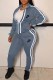 Grey Casual Print Letter Zipper Collar Long Sleeve Two Pieces