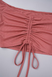 Brick Red Sexy Casual Solid Backless Off the Shoulder Long Sleeve Two Pieces