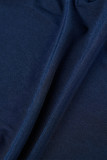 Deep Blue Sexy Solid Hollowed Out Patchwork O Neck Long Sleeve Two Pieces
