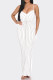 White Sexy Solid Patchwork Backless Hot Drill Spaghetti Strap Long Dress Dresses