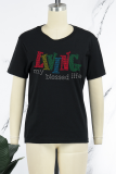 Light Gray Street Daily Print Patchwork O Neck T-Shirts