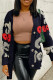 Navy Blue Casual Letter Patchwork Buckle Cardigan Collar Outerwear