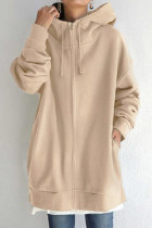 Khaki Casual Solid Basic Hooded Collar Outerwear