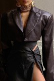 Brownness Casual Solid Cardigan Turndown Collar Outerwear