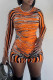 Orange Casual Print Basic O Neck Skinny Rompers