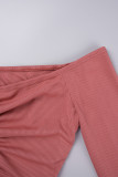 Brick Red Sexy Casual Solid Backless Off the Shoulder Long Sleeve Two Pieces