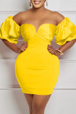 Red Sexy Solid Backless Off the Shoulder One Step Skirt Dresses
