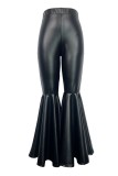 Black Casual Solid Patchwork Skinny High Waist Speaker Solid Color Trousers