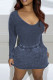 Black Sexy Solid Patchwork U Neck Long Sleeve Two Pieces