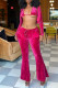 Rose Red Casual Solid Basic Hooded Collar Long Sleeve Three Piece Set