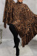Coffee Casual Print Leopard Patchwork Turndown Collar Irregular Dress Dresses