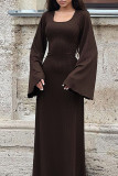 Black Casual Solid Patchwork U Neck Long Dress Dresses