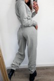 Grey Casual Solid Patchwork Zipper Collar Regular Jumpsuits