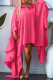 Rose Red Casual Solid Patchwork Shirt Collar Irregular Dress Dresses