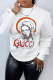 White Casual Print Patchwork Letter O Neck Tops